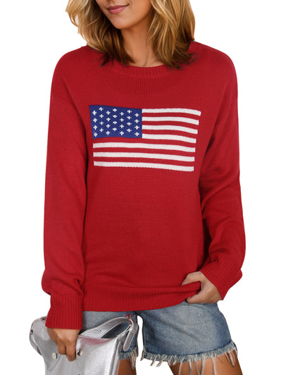 American Flag Loose Long Sleeve Crewneck Sweater