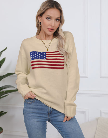 American Flag Loose Long Sleeve Crewneck Sweater