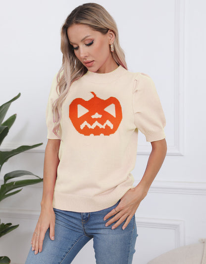 Halloween Pumpkin Ghost Short Sleeve Sweater