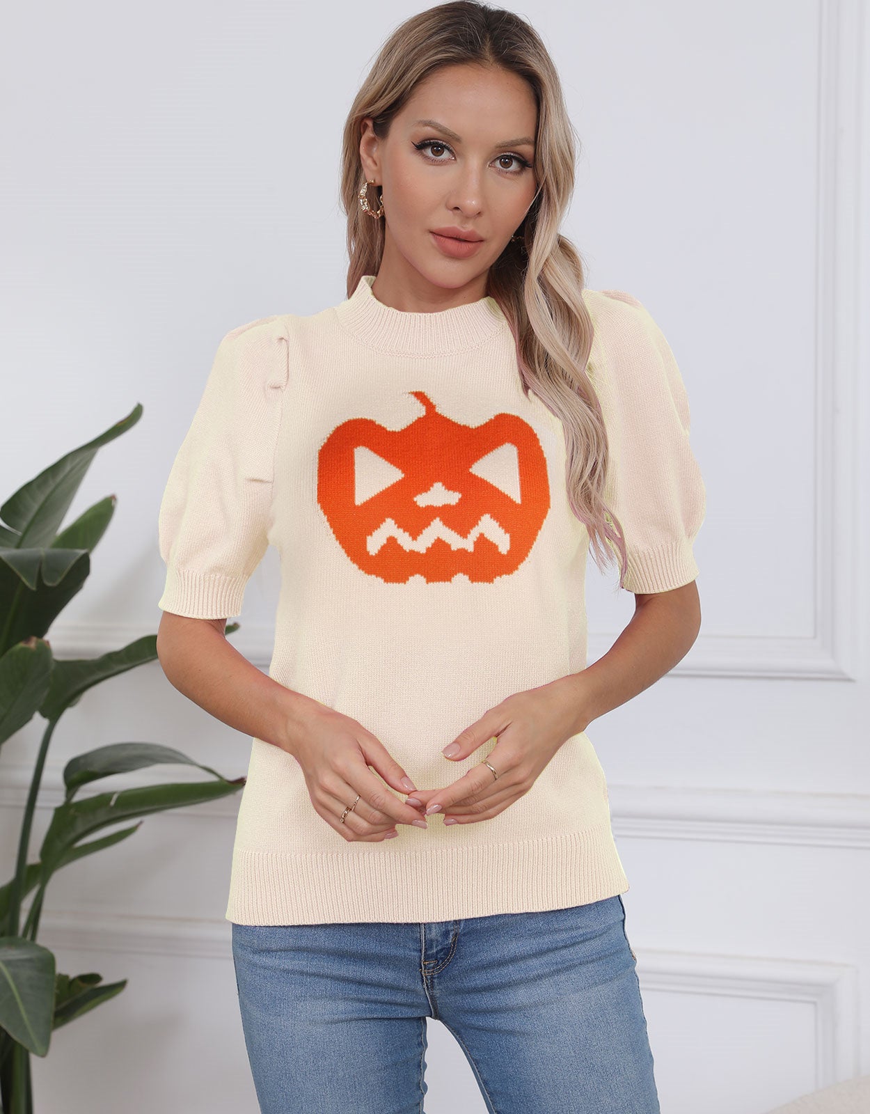 Halloween Pumpkin Ghost Short Sleeve Sweater