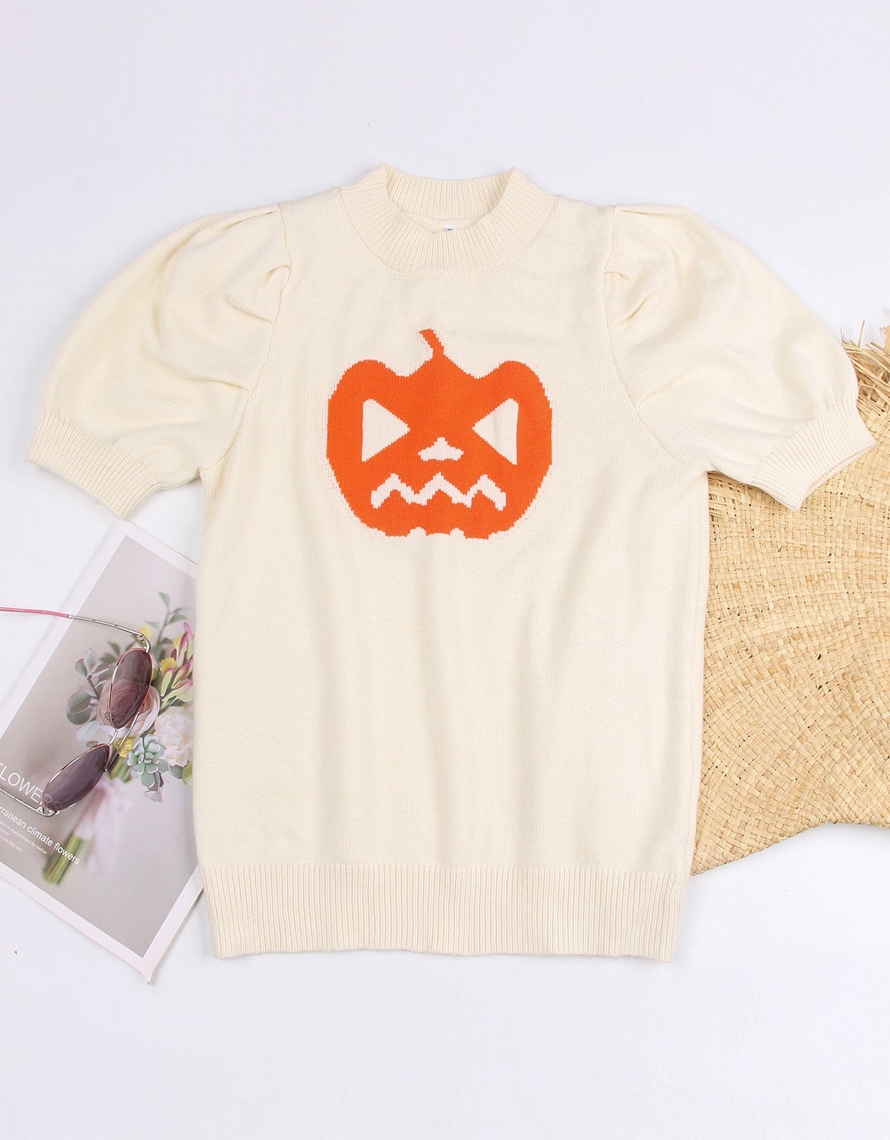 Halloween Pumpkin Ghost Short Sleeve Sweater