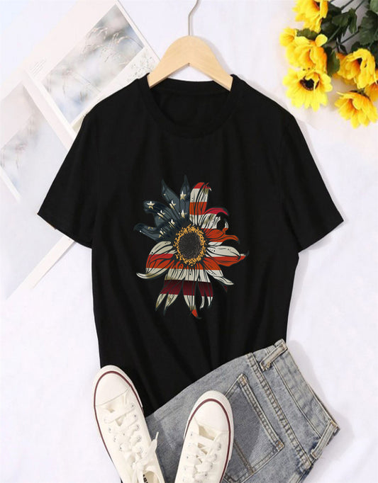 Summer Sunflower Flag Print T-Shirt
