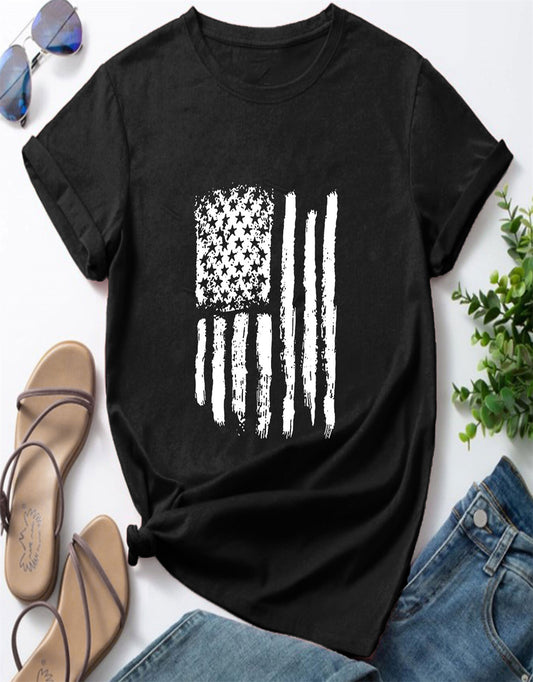 Summer American Flag Ink Printed T-shirt