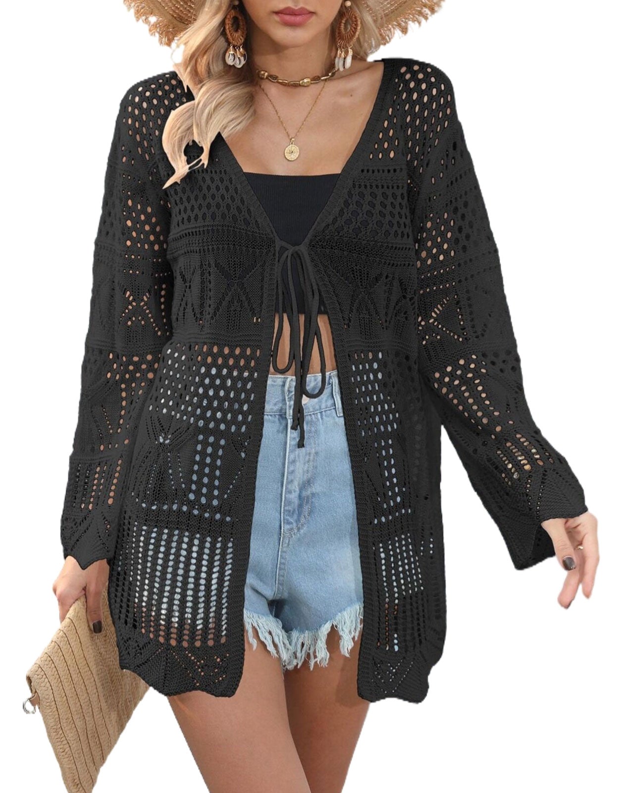 Women's Hollow Knot Mini Cardigan Cover-up