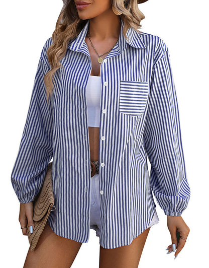 Cotton Striped Long Sleeve Neckline Dress Shirt