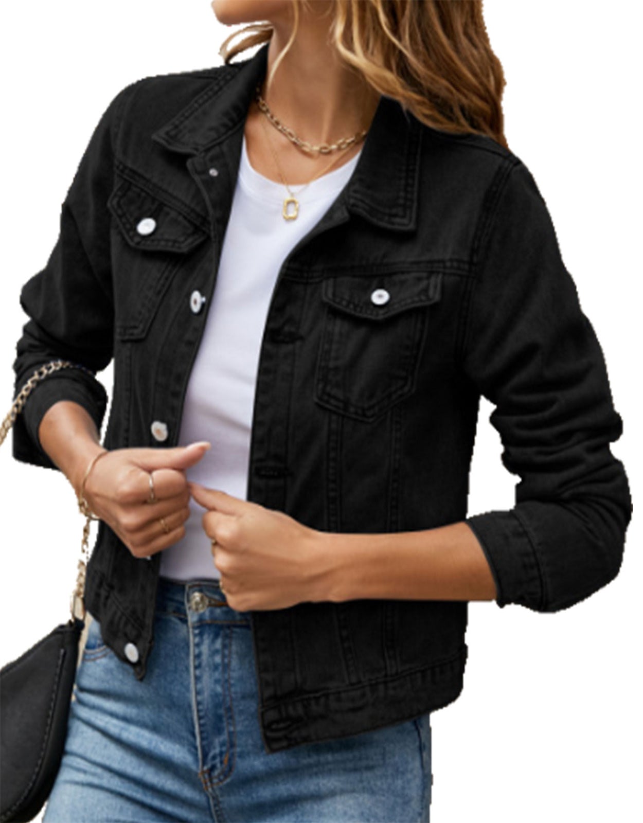 Women's Cropped Button Pocket Denim Jacket