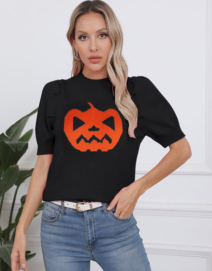 Halloween Pumpkin Ghost Short Sleeve Sweater