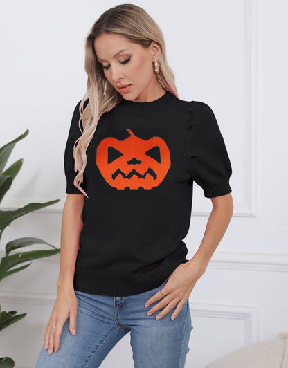 Halloween Pumpkin Ghost Short Sleeve Sweater