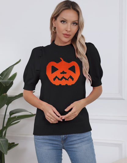 Halloween Pumpkin Ghost Short Sleeve Sweater