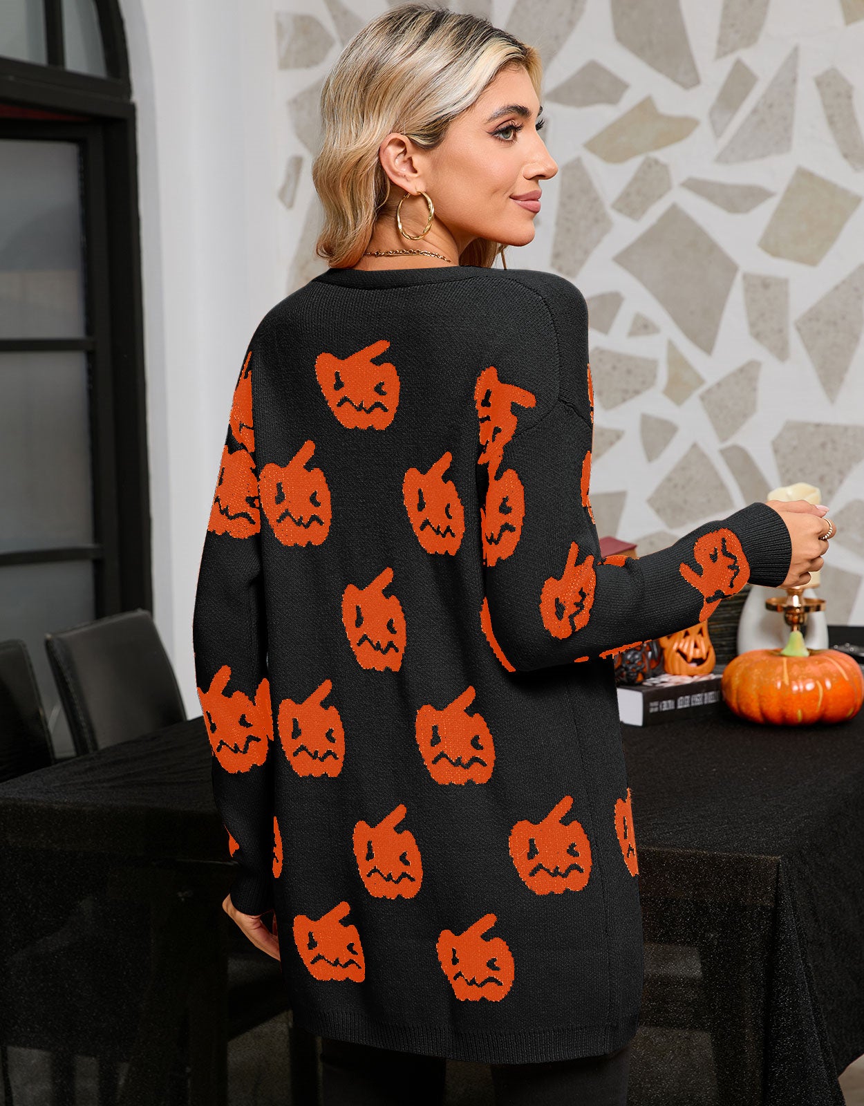 Halloween Pumpkin Button Cardigan Sweater