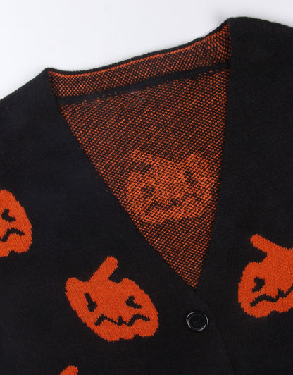 Halloween Pumpkin Button Cardigan Sweater