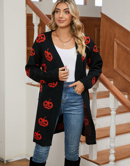 Halloween Long Sleeve Cardigan Pumpkin Sweater