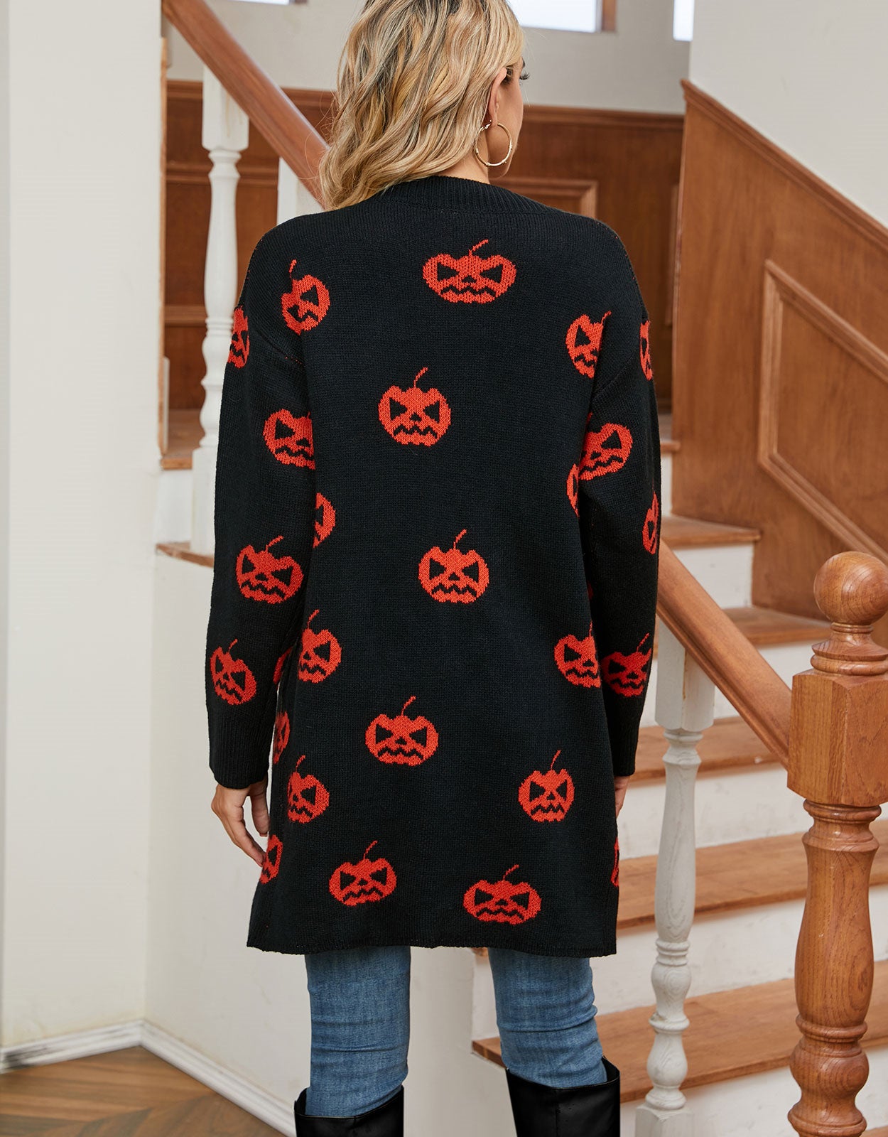 Halloween Long Sleeve Cardigan Pumpkin Sweater