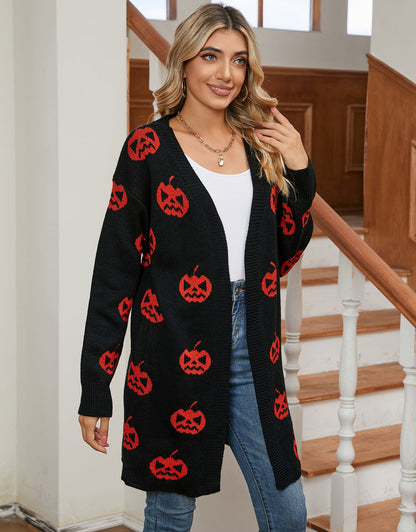 Halloween Long Sleeve Cardigan Pumpkin Sweater