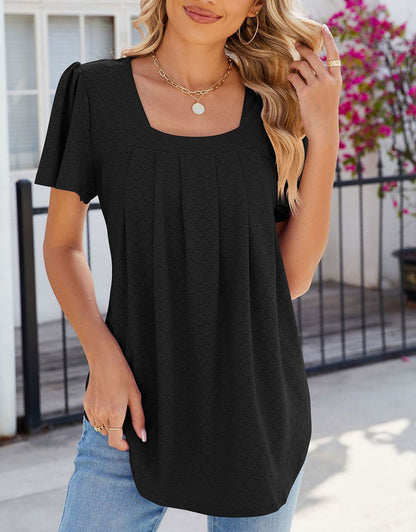 Summer Short-Length Ruffle Sleeve Round Neck Top