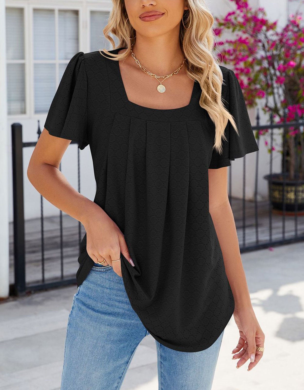 Summer Short-Length Ruffle Sleeve Round Neck Top