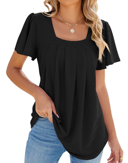 Summer Short-Length Ruffle Sleeve Round Neck Top