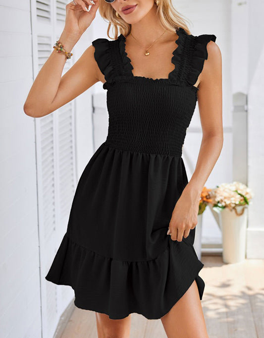 Summer Pleated Ruffle Sleeveless Backless Mini Dress