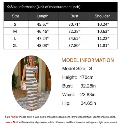 Women's sleeveless striped bohemian mid-length tight dress