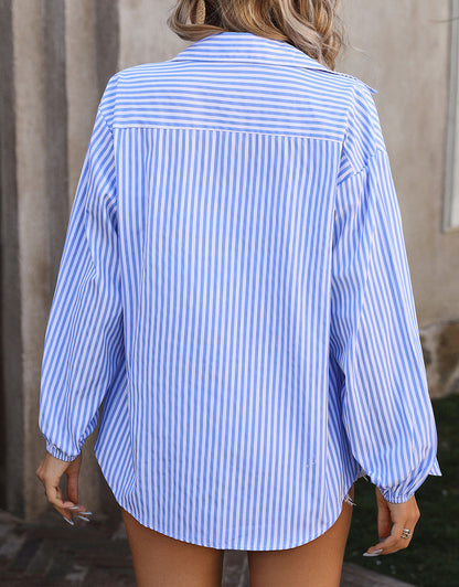 Cotton Striped Long Sleeve Neckline Dress Shirt