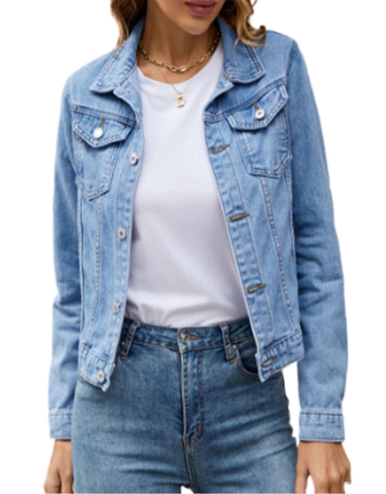 Women's Cropped Button Pocket Denim Jacket