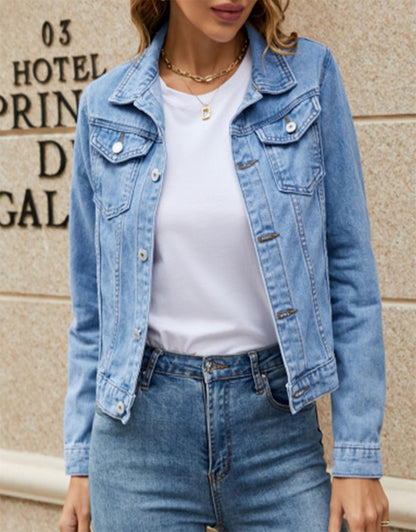 Women's Cropped Button Pocket Denim Jacket