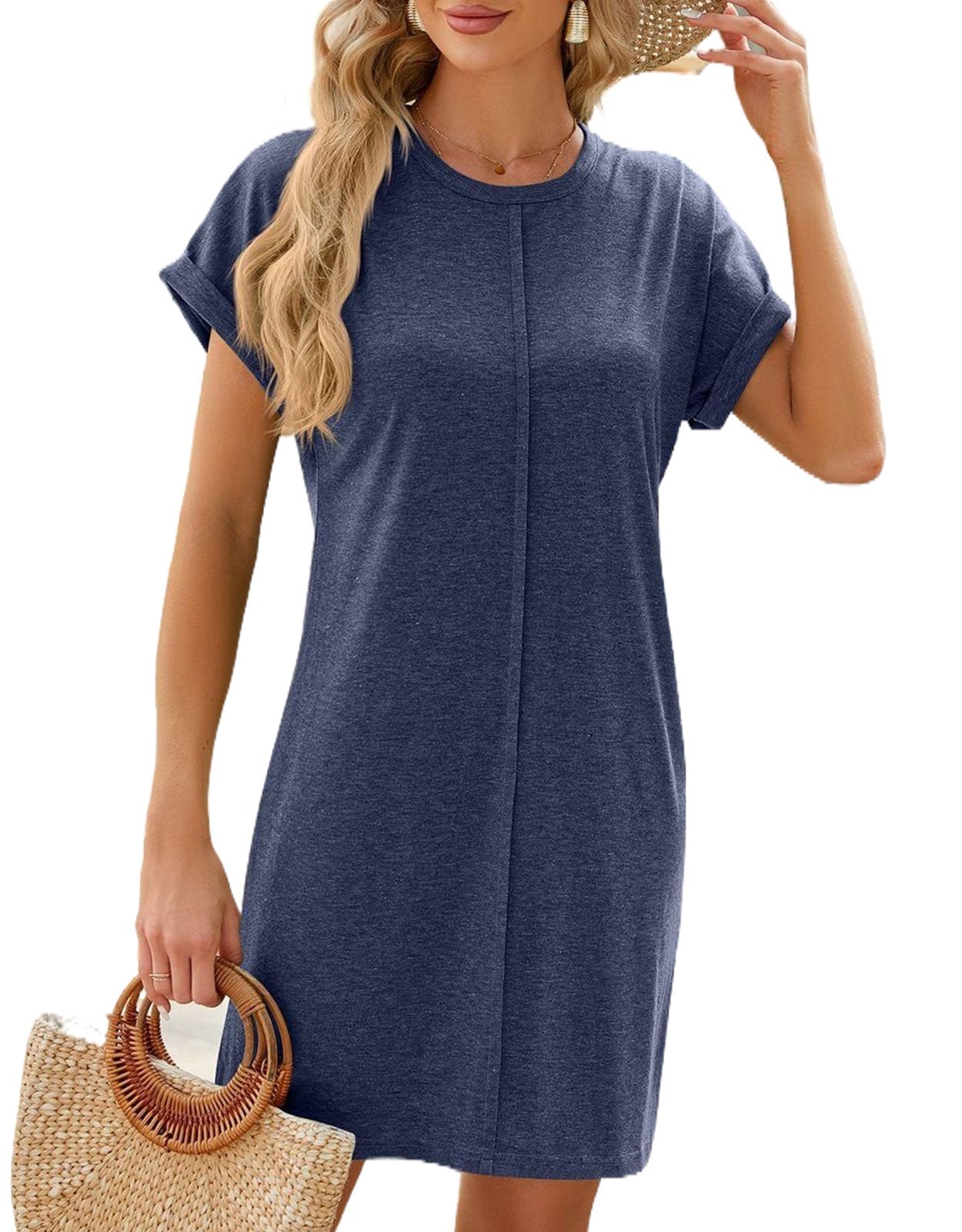 Casual Round Neck Short Sleeve T-shirt Mini Dress