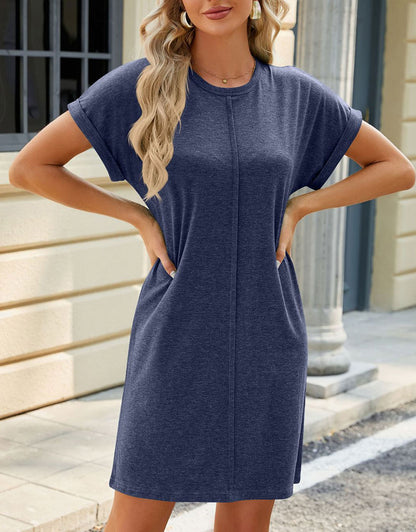 Casual Round Neck Short Sleeve T-shirt Mini Dress