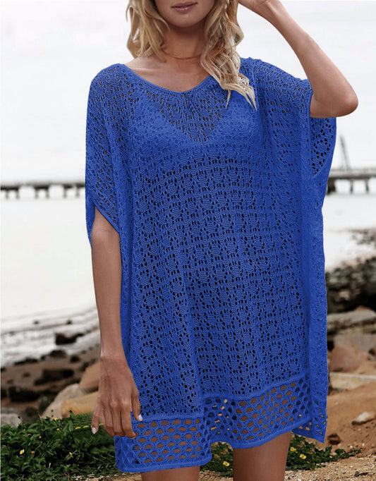 Women's wave loose woven short-sleeved Cover up