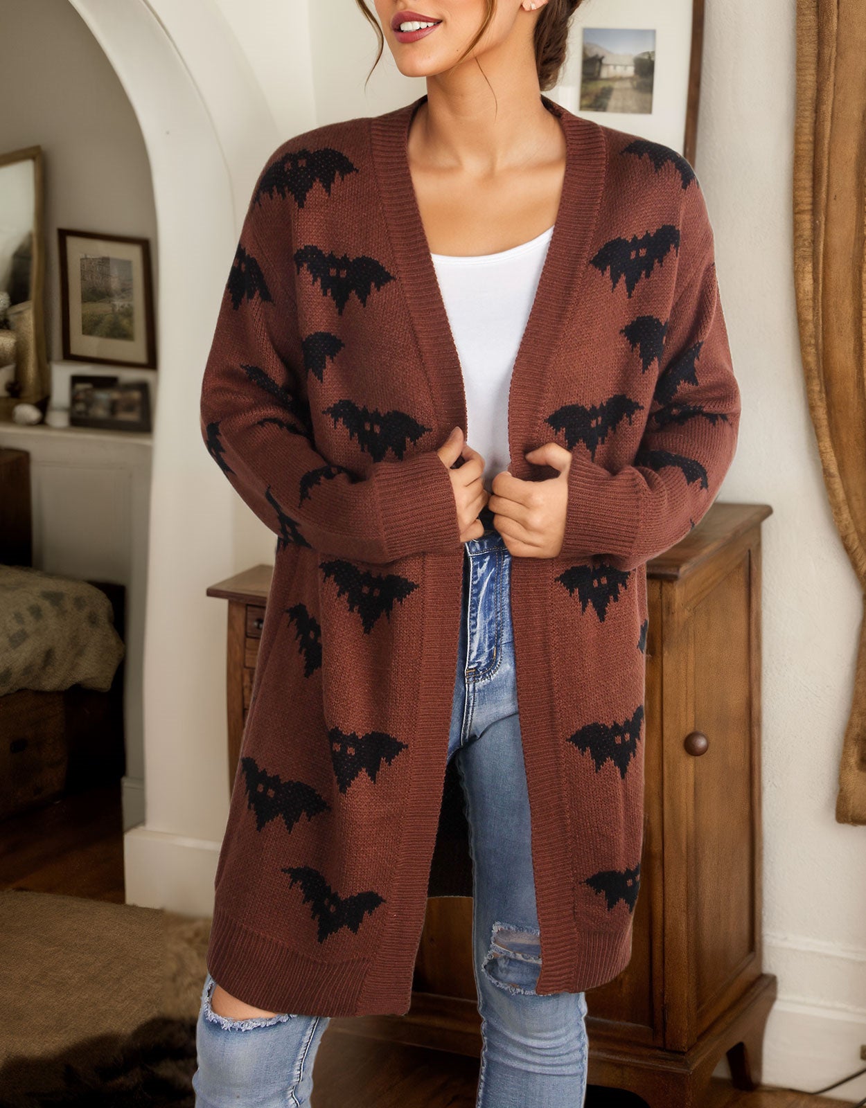 Halloween Long Sleeve Cardigan Bat Sweater