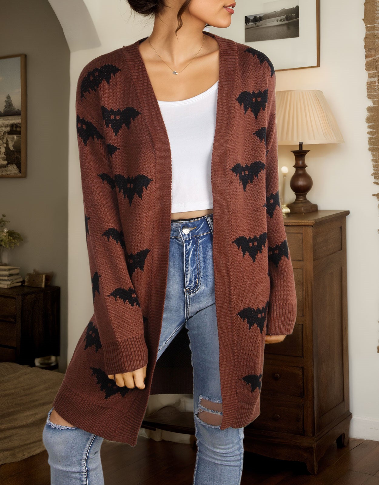 Halloween Long Sleeve Cardigan Bat Sweater