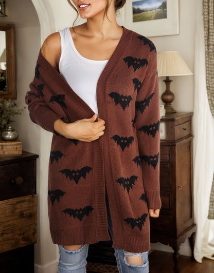 Halloween Long Sleeve Cardigan Bat Sweater