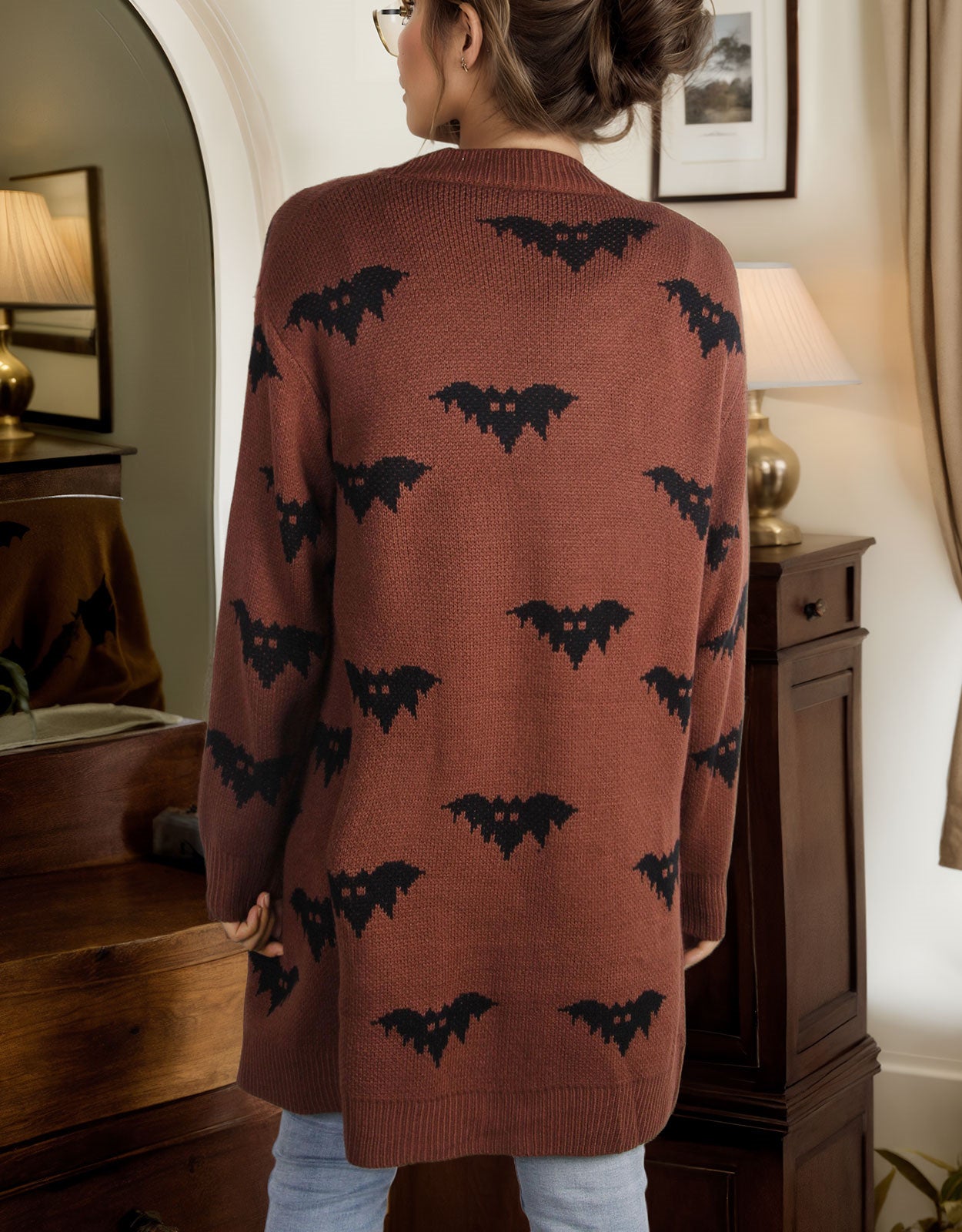 Halloween Long Sleeve Cardigan Bat Sweater