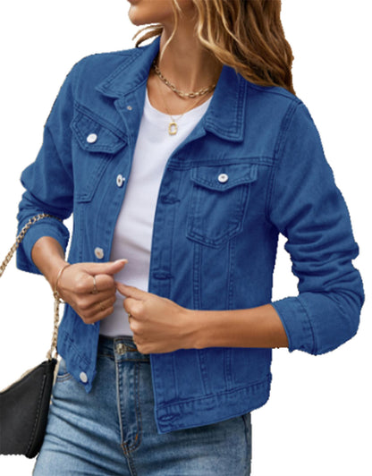 Women's Cropped Button Pocket Denim Jacket