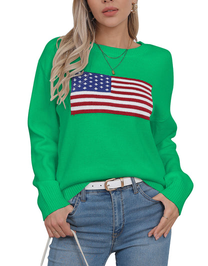 American Flag Loose Long Sleeve Crewneck Sweater