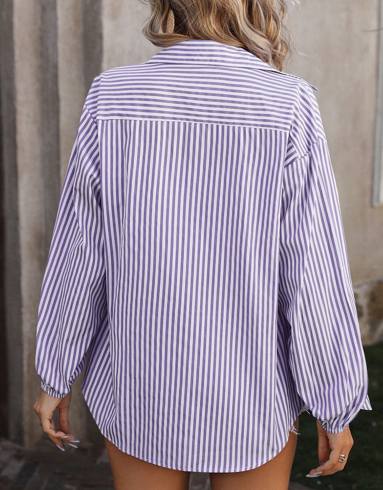 Cotton Striped Long Sleeve Neckline Dress Shirt