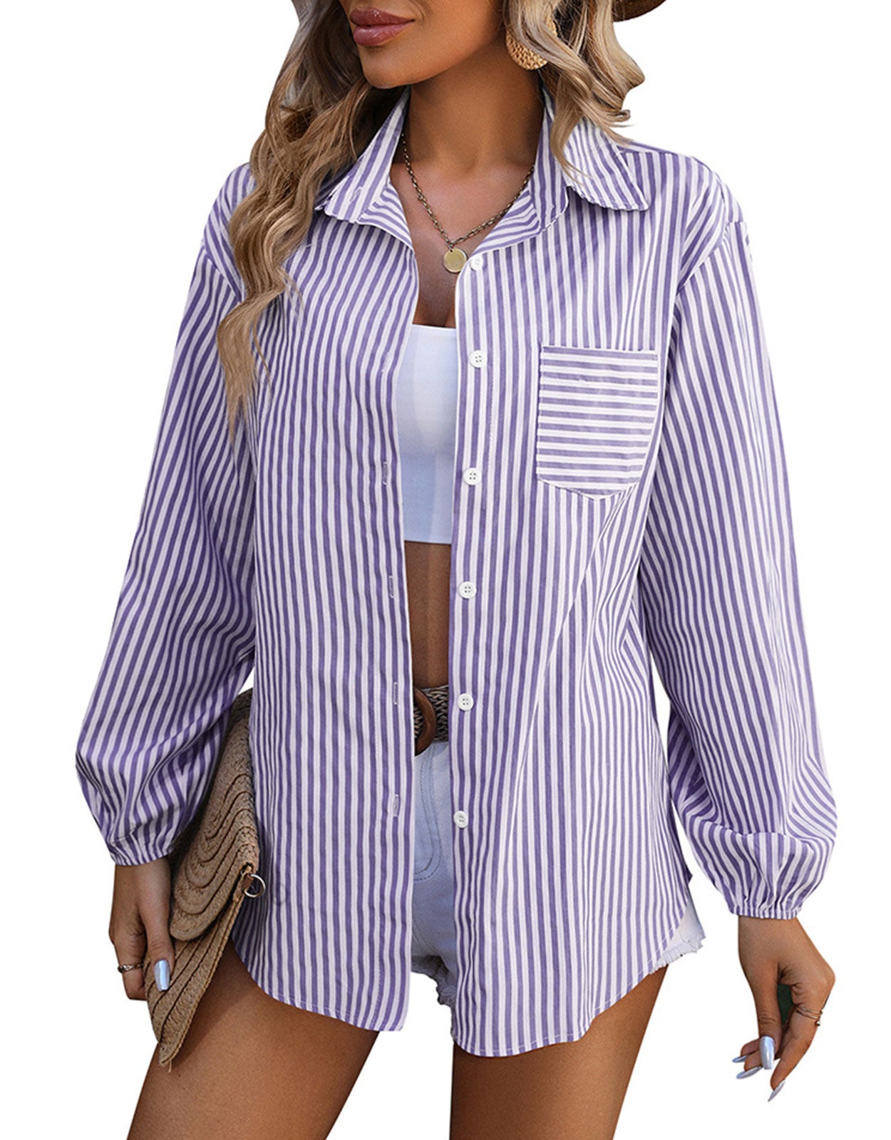 Cotton Striped Long Sleeve Neckline Dress Shirt