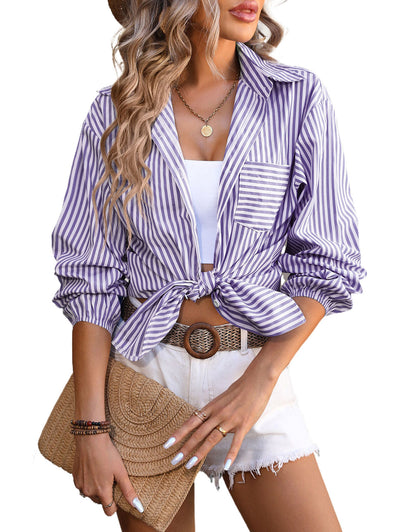 Cotton Striped Long Sleeve Neckline Dress Shirt