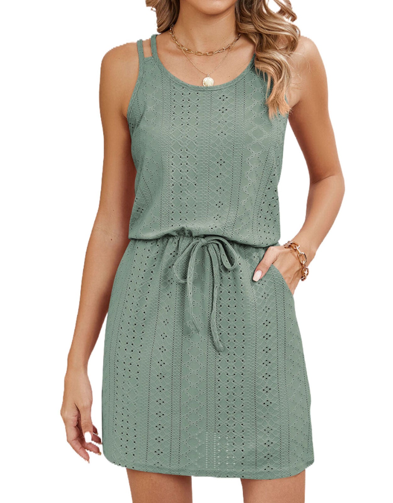 Women's Hollow Sleeveless Waisted Mini Cover-up