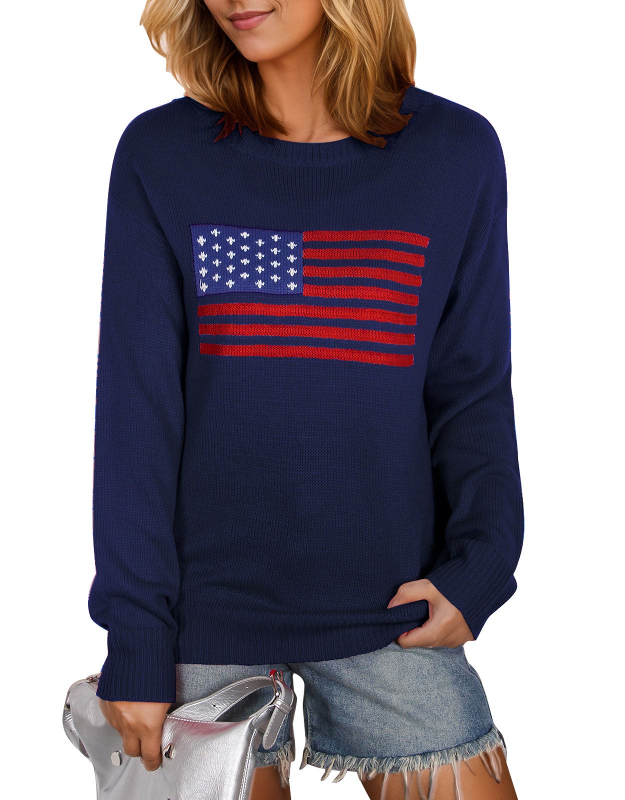 American Flag Loose Long Sleeve Crewneck Sweater