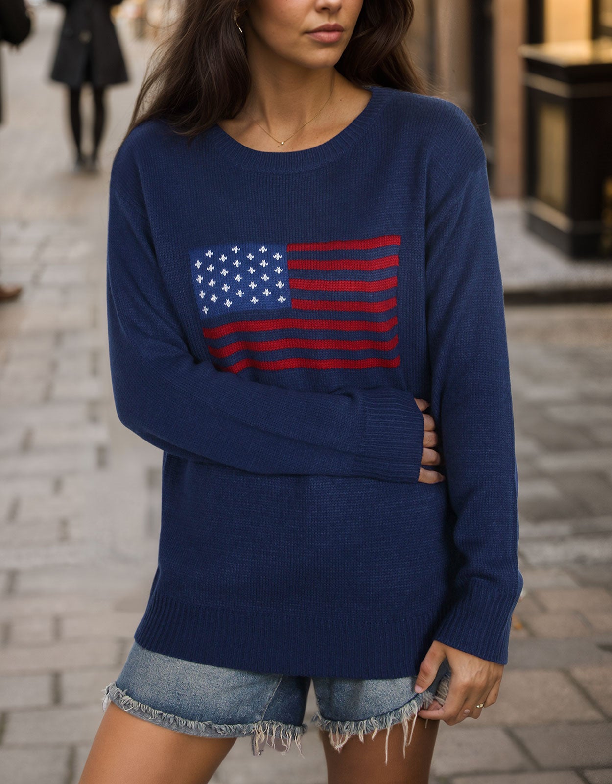 American Flag Loose Long Sleeve Crewneck Sweater