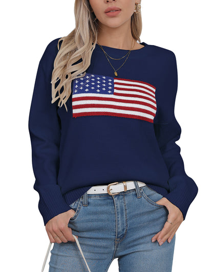 American Flag Loose Long Sleeve Crewneck Sweater