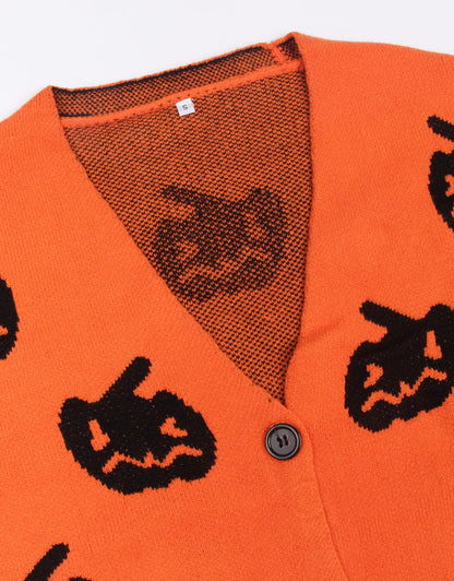 Halloween Pumpkin Button Cardigan Sweater