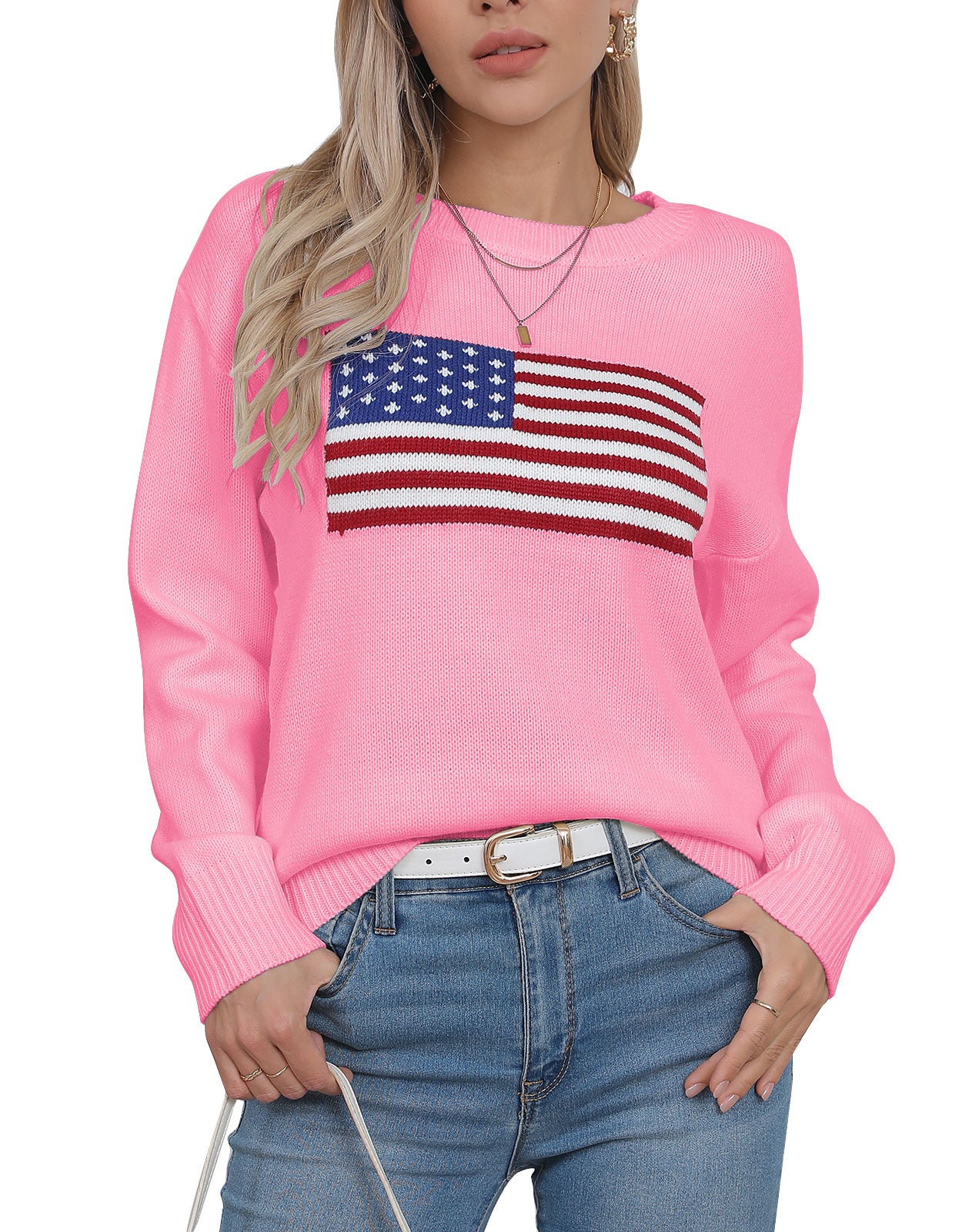 American Flag Loose Long Sleeve Crewneck Sweater