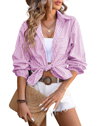 Cotton Striped Long Sleeve Neckline Dress Shirt