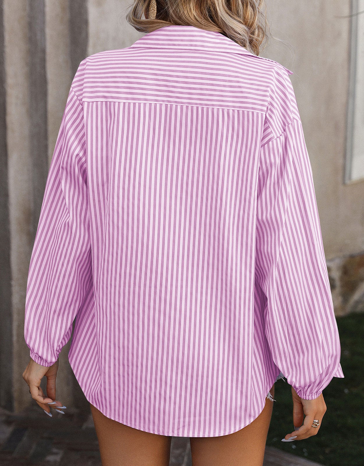 Cotton Striped Long Sleeve Neckline Dress Shirt