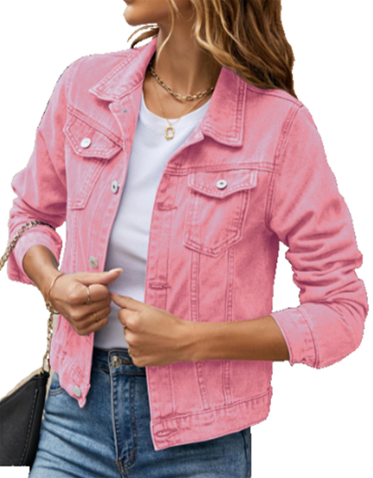 Women's Cropped Button Pocket Denim Jacket