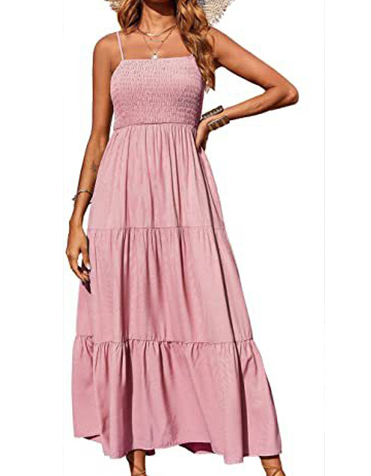 Summer Spaghetti Strap Off Shoulder Layered Hem Maxi Dress