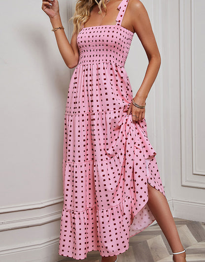 Fashionable suspender polka dot print dress