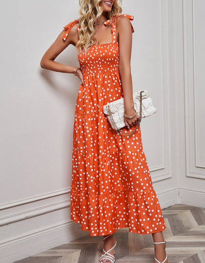 Fashionable suspender polka dot print dress